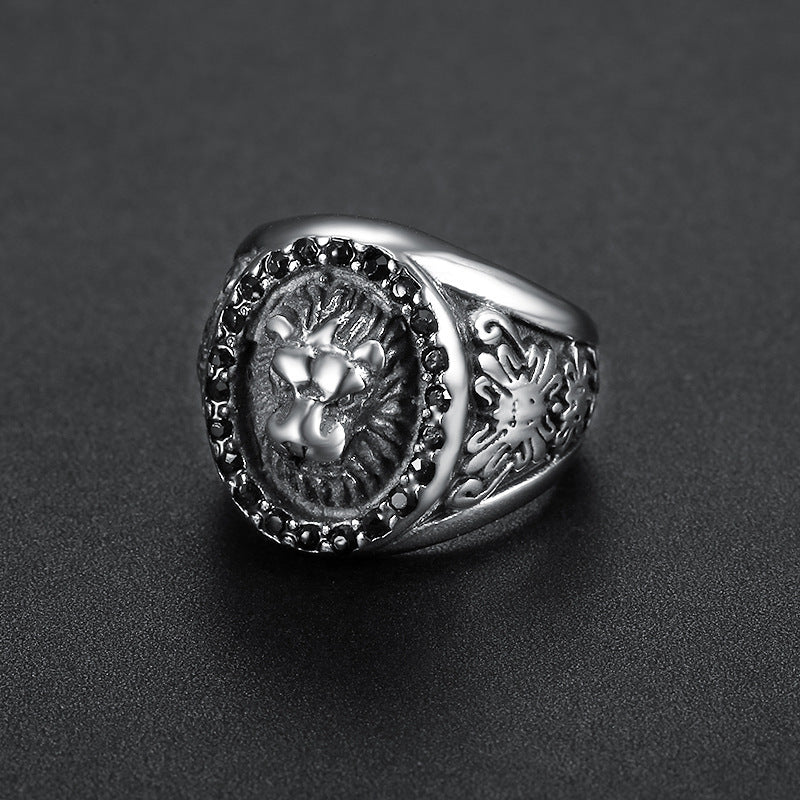Domineering Black Diamond Lion Head Ring