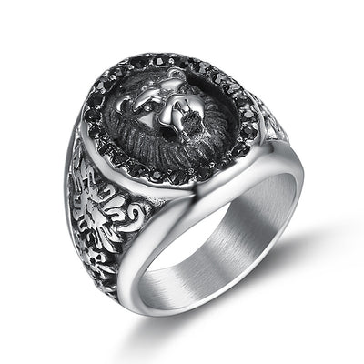 Domineering Black Diamond Lion Head Ring