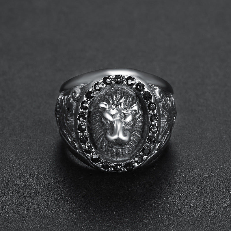 Domineering Black Diamond Lion Head Ring