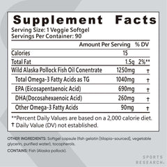 Triple Strength Omega 3 Fish Oil  Burpless Fish Oil Supplement W EPA & DHA Fatty Acids From Single-Source Wild Alaska Pollock 90 Count