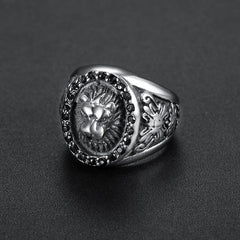 Domineering Black Diamond Lion Head Ring
