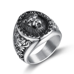 Domineering Black Diamond Lion Head Ring