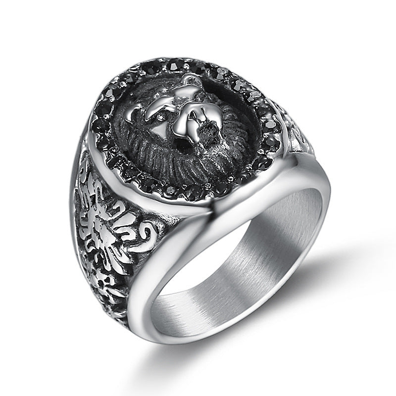Domineering Black Diamond Lion Head Ring