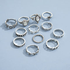 Twelve-piece Moon Embossed Lion Head Joint Ring Set