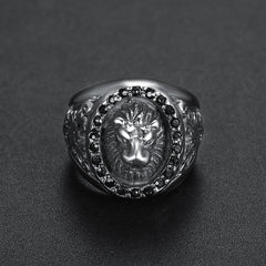 Domineering Black Diamond Lion Head Ring