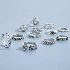 Twelve-piece Moon Embossed Lion Head Joint Ring Set