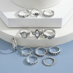 Twelve-piece Moon Embossed Lion Head Joint Ring Set