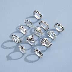 Twelve-piece Moon Embossed Lion Head Joint Ring Set
